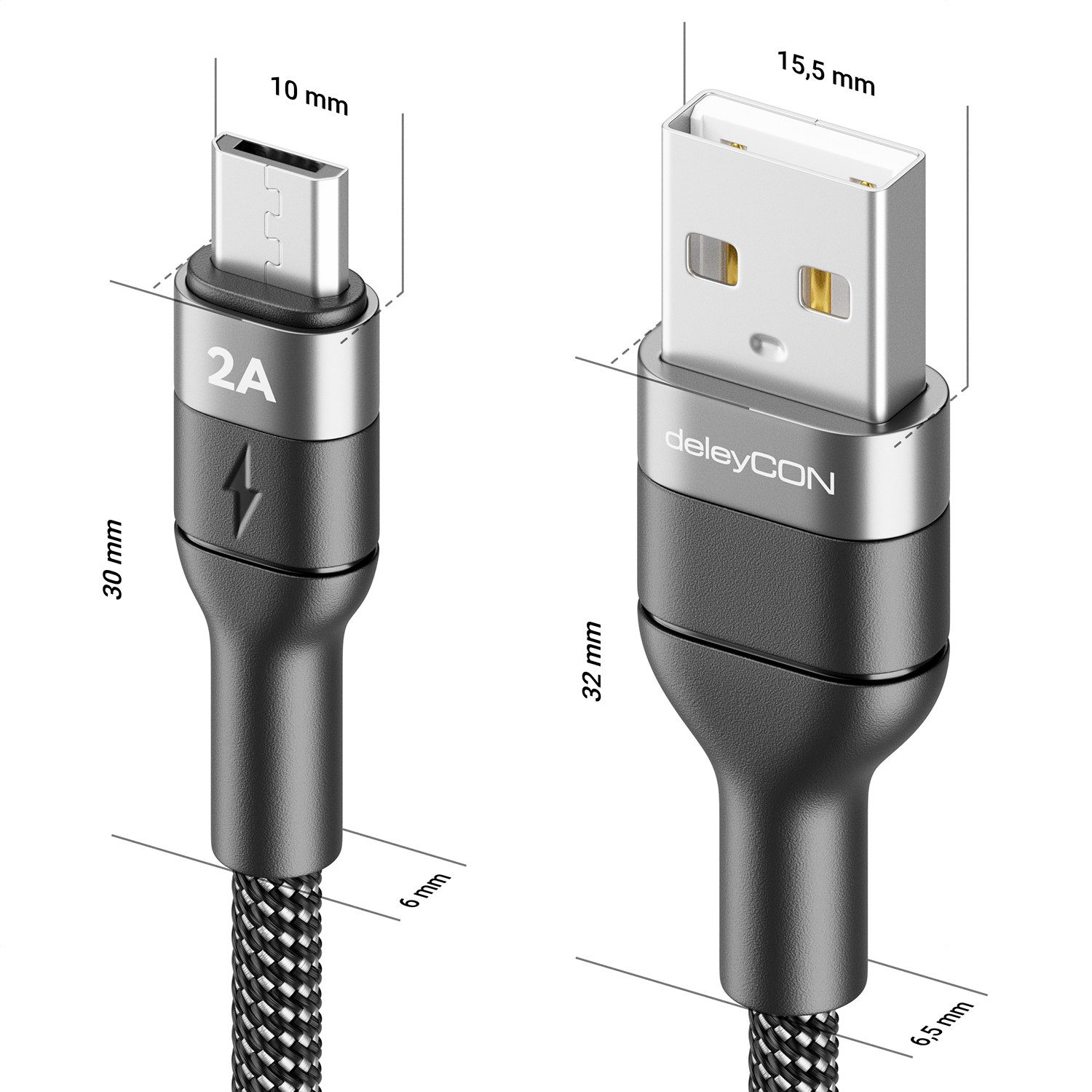 deleyCON 1m USB 2.0 Micro USB Kabel Ladekabel Datenkabel USB-A auf Micro USB USB-Kabel