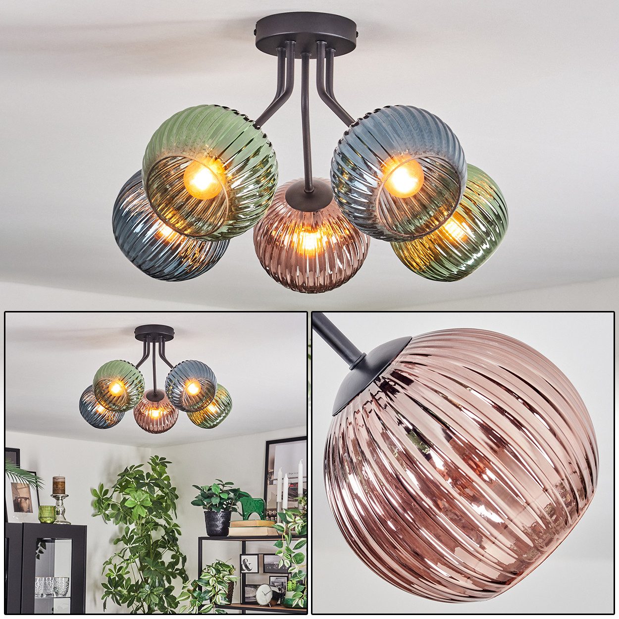 hofstein Deckenleuchte Deckenlampe aus Metall/Riffelglas in günstig online kaufen
