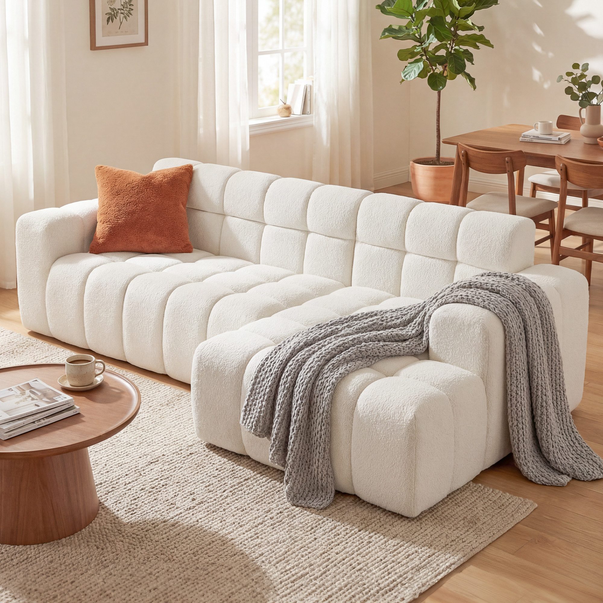 STILVORA Schlafsofa 3-Sitzer Sofa mit Fußhocker Ecksofa Chaiselongue für Büro & Wohnzimmer, Cloud-Kombinationssofa mit L-Liegestühlen und tiefen Sitzplätzen, Modulares Sofa Hochelastischer Schwamm, Bequeme Algenvelours-stoff