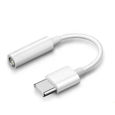 Alpha Electronics Aux Adapter Smartphone-Adapter USB-C zu 3,5-mm-Klinke, 10 cm, für Samsung, Huawei, Xiaomi, Kopfhörer Weiß Audio-Kabel