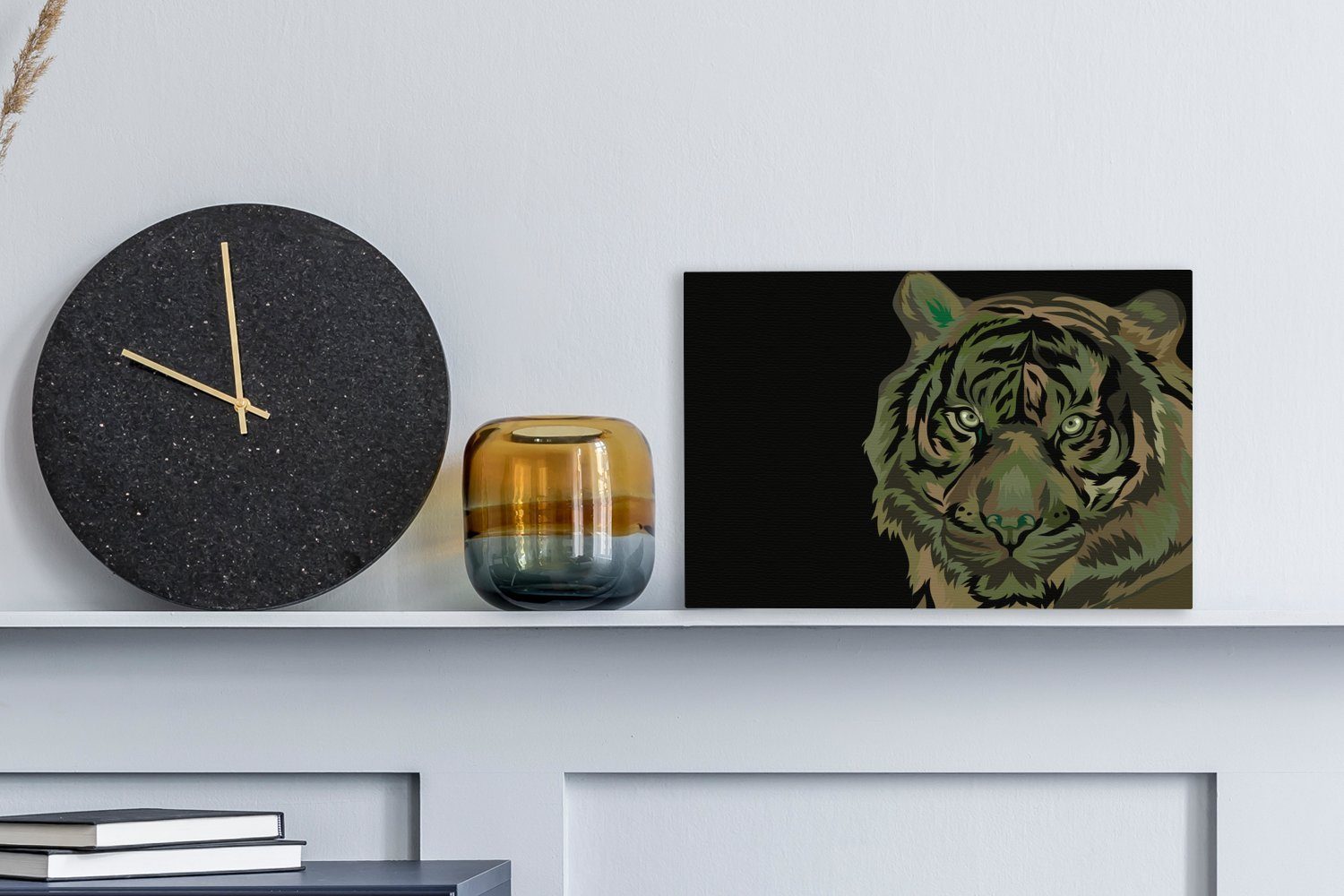 OneMillionCanvasses® Leinwandbild Tiger (1 Aufhängefertig, - 30x20 Schwarz St), Grau, cm - Wandbild Wanddeko, Leinwandbilder