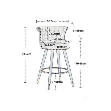 Celya Barhocker 360° Drehstuhl, Samt 2er Set, mit Rückenlehne Fußstütze