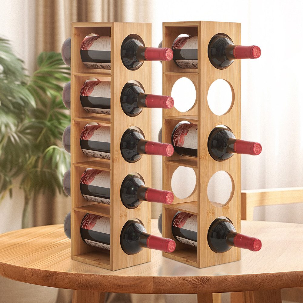 JEOBEST Weinregal Weinregal aus Bambus, Flaschenregal 5 Flaschen Wein, Weinflaschenhalter für Ihre edlen Tropfen