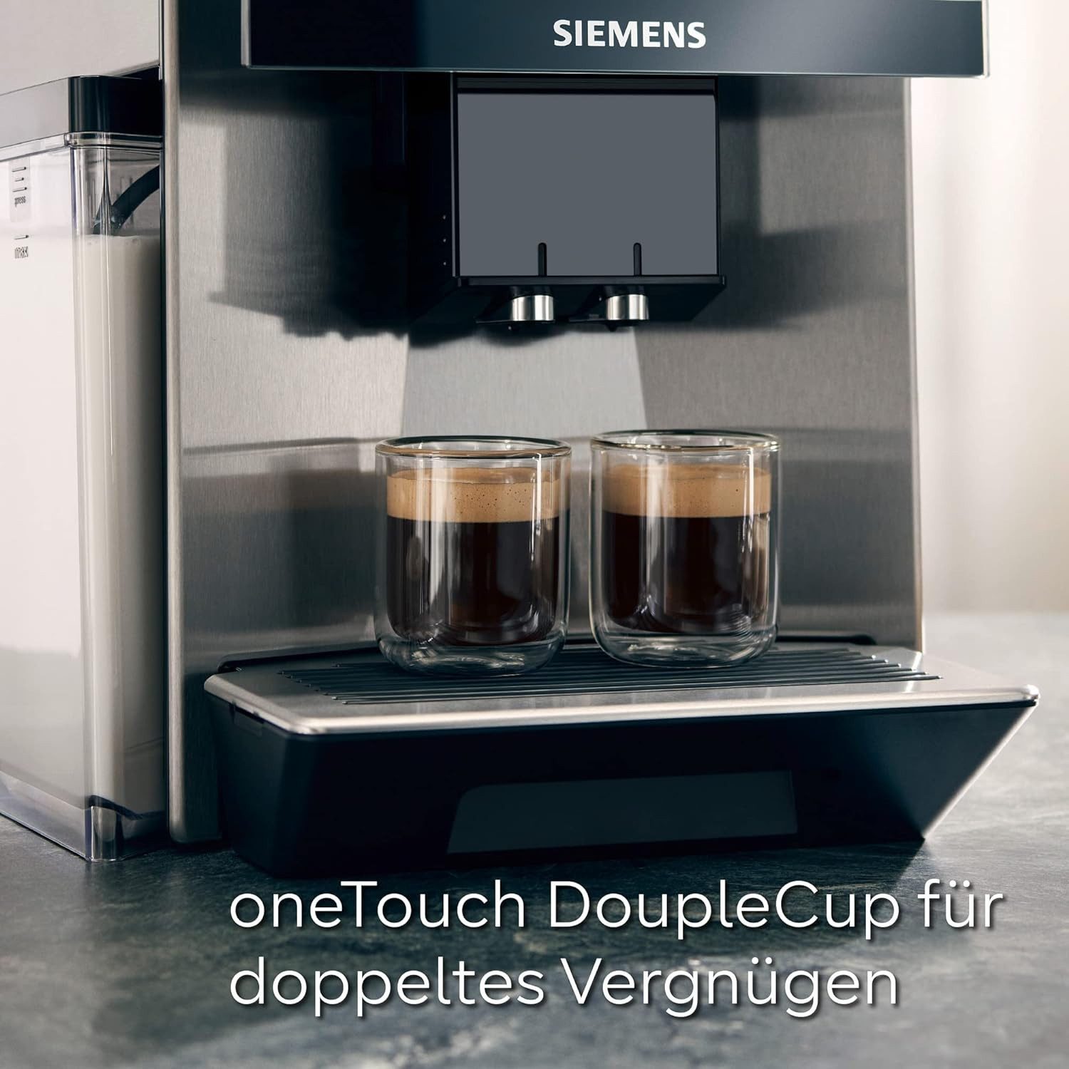 SIEMENS Kaffeevollautomat EQ900 TQ907D03, intuitives 6,8" TFT-Display, 2 Bohnenbehälter, Barista-Modus, App, Geräuschreduzierung, 10 Profile, edelstahl