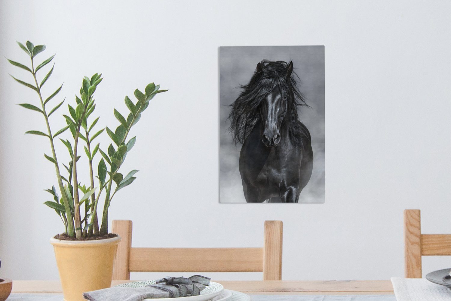 Pferd inkl. bespannt - fertig Gemälde, OneMillionCanvasses® 20x30 cm St), Leinwandbild - (1 Zackenaufhänger, Grau Schwarz, Leinwandbild