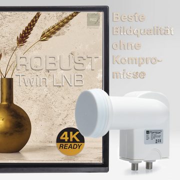 RED OPTICUM Robust Twin LNB mit Wetterschutz Universal-Twin-LNB (Hitze- & kältebeständig, 0.1dB Rauschmaß, Full HD, UHD, 4K)