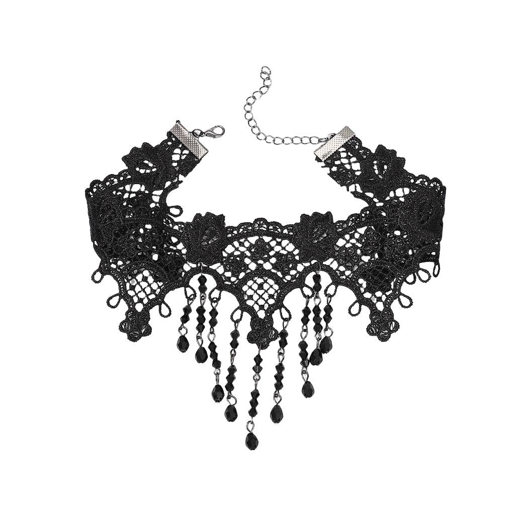 Coonoor Choker Gothic Halsband Schwarze Spitze Quaste Halsketten
