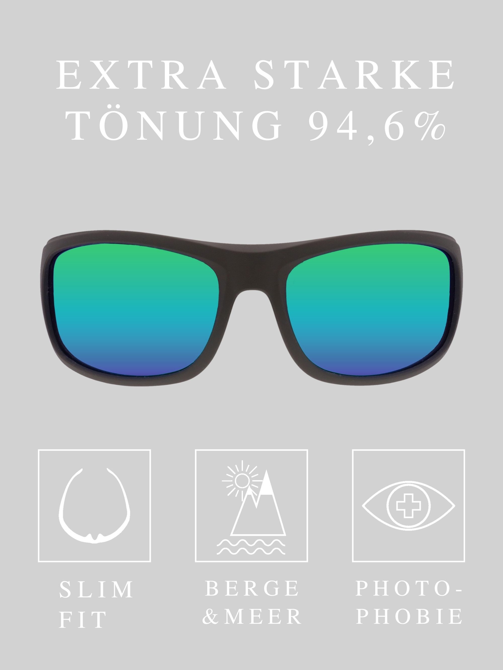 ActiveSol Sonnenbrille Erebos, Extra Dunkel, Kategorie 4 Polarisiert, Photophobie, Berge und See