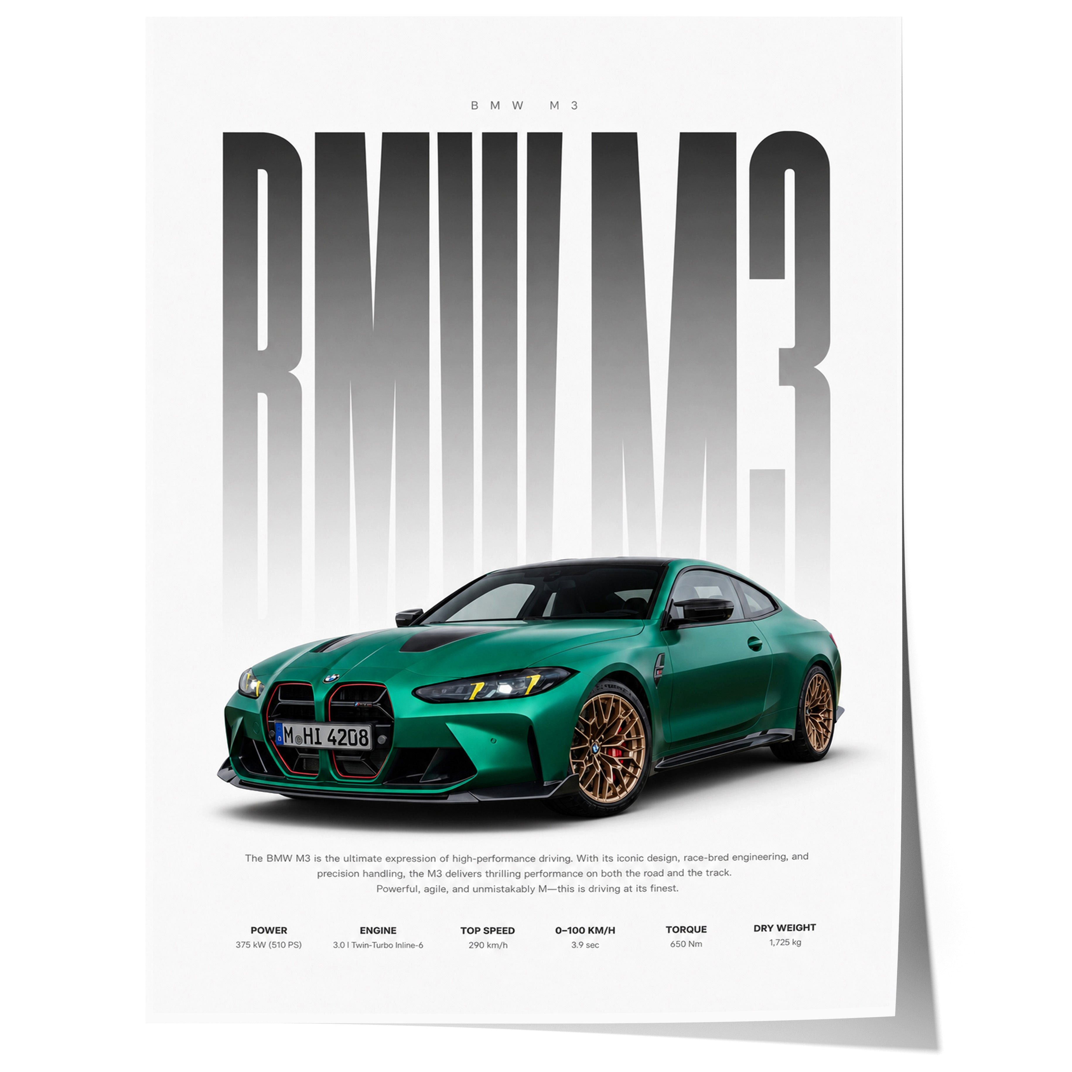 JUSTGOODMOOD Poster Sportwagen Grün Geschenkidee Performance Coup Wandbild Motorsport Deko, (1 St)
