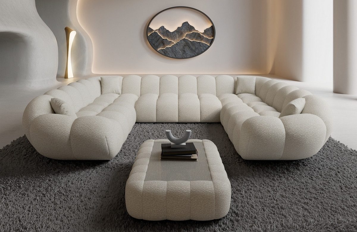 Sofa Dreams Loungesofa Maleron XXL Panorama Design Couch, Polster Sofa Wohnlandschaft, 6-Sitzer, Boucléstoff Bezug in Weiß
