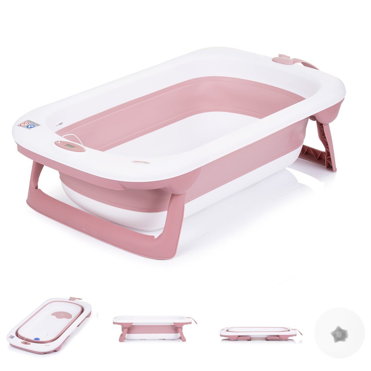 Coral Chipolino Babybadewanne integriertes Babybadewanne Thermometer Wasserablauf rosa 87cm faltbar,