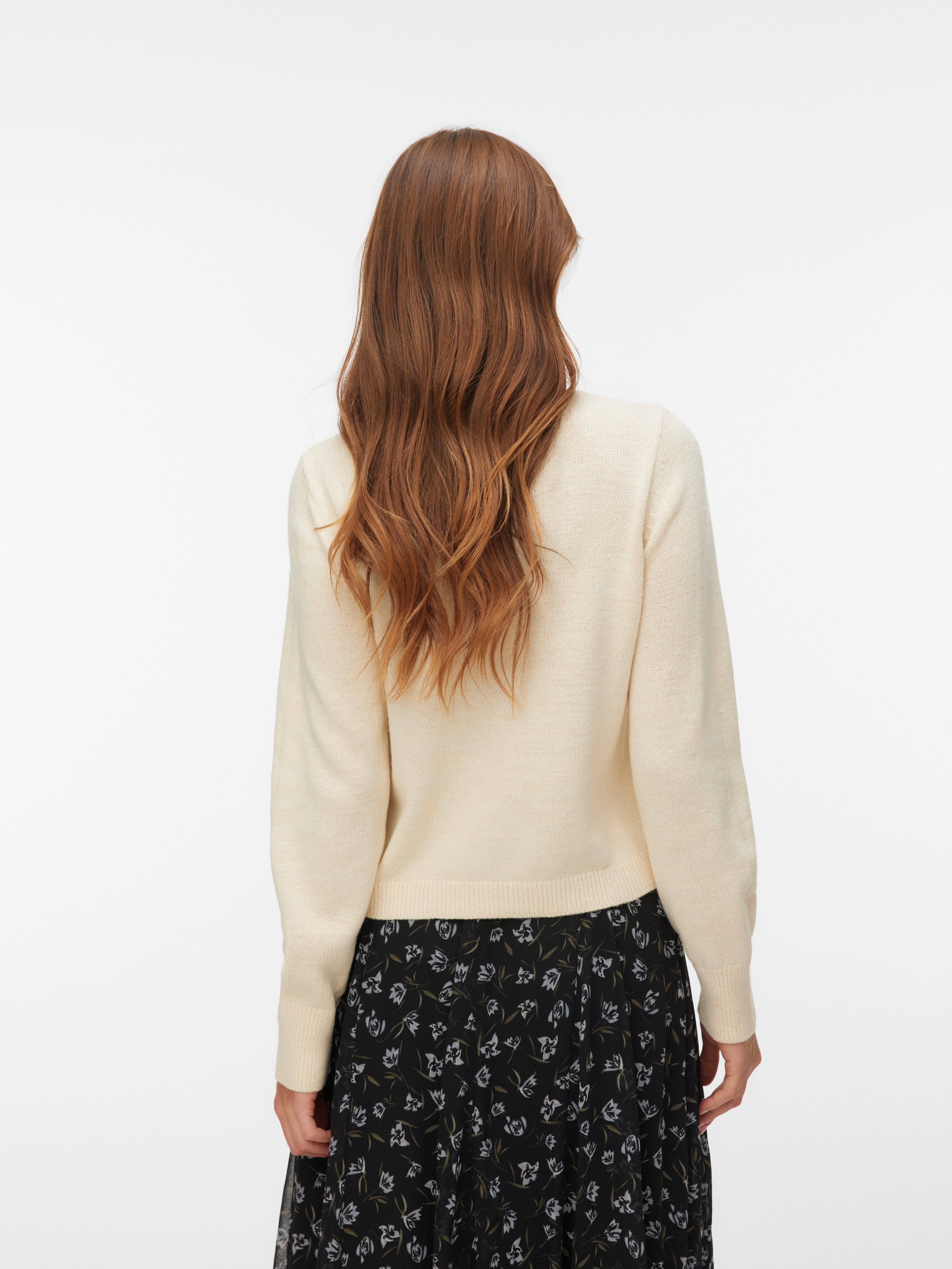 Vero Moda Strickjacke VMCAMILLE LS O-NECK EMB CARDIGAN BTQ Materialmix, regular fit, Stickerei
