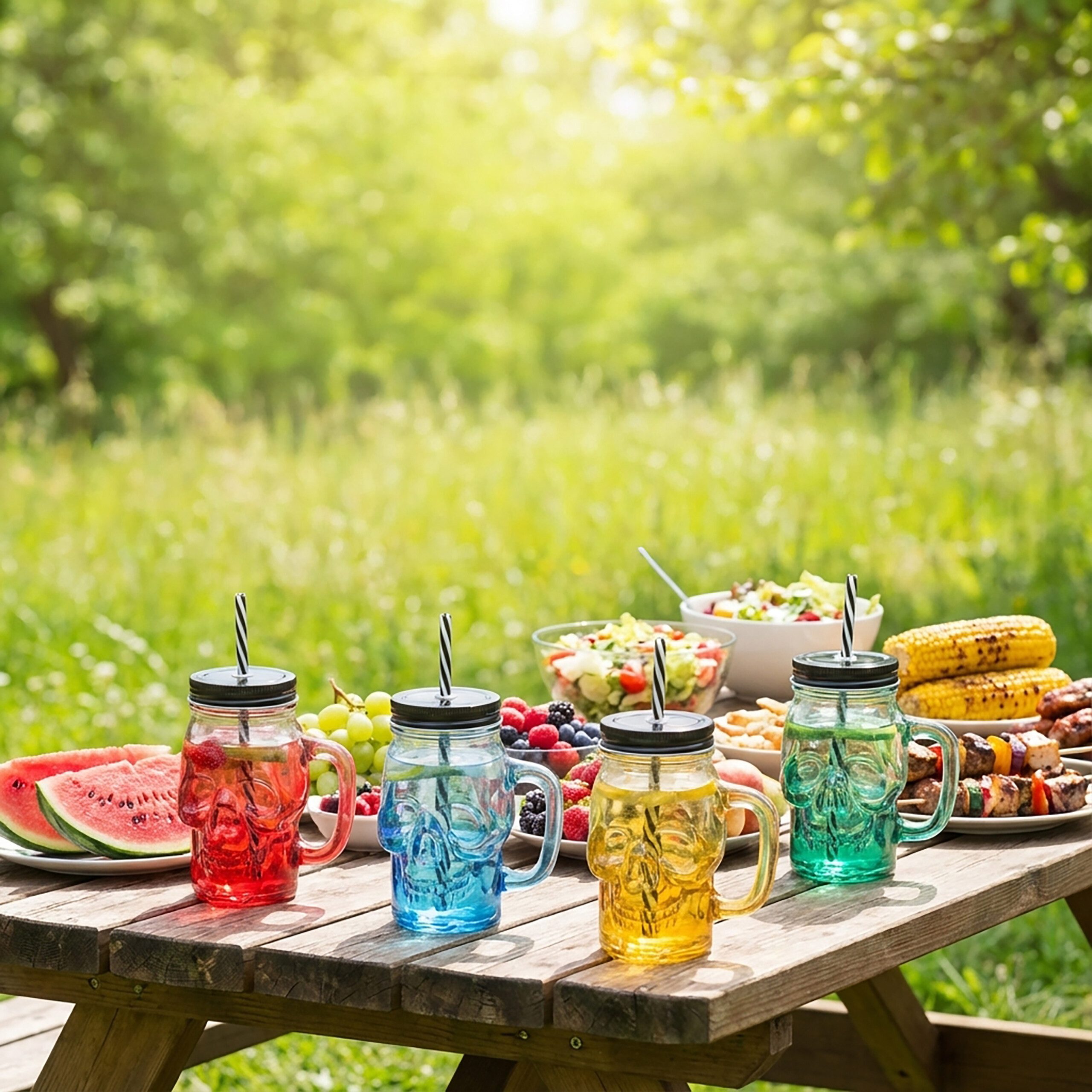 relaxdays Gläser-Set Trinkgläser mit Deckel 4er Set Totenkopf, Glas, 4er Pack