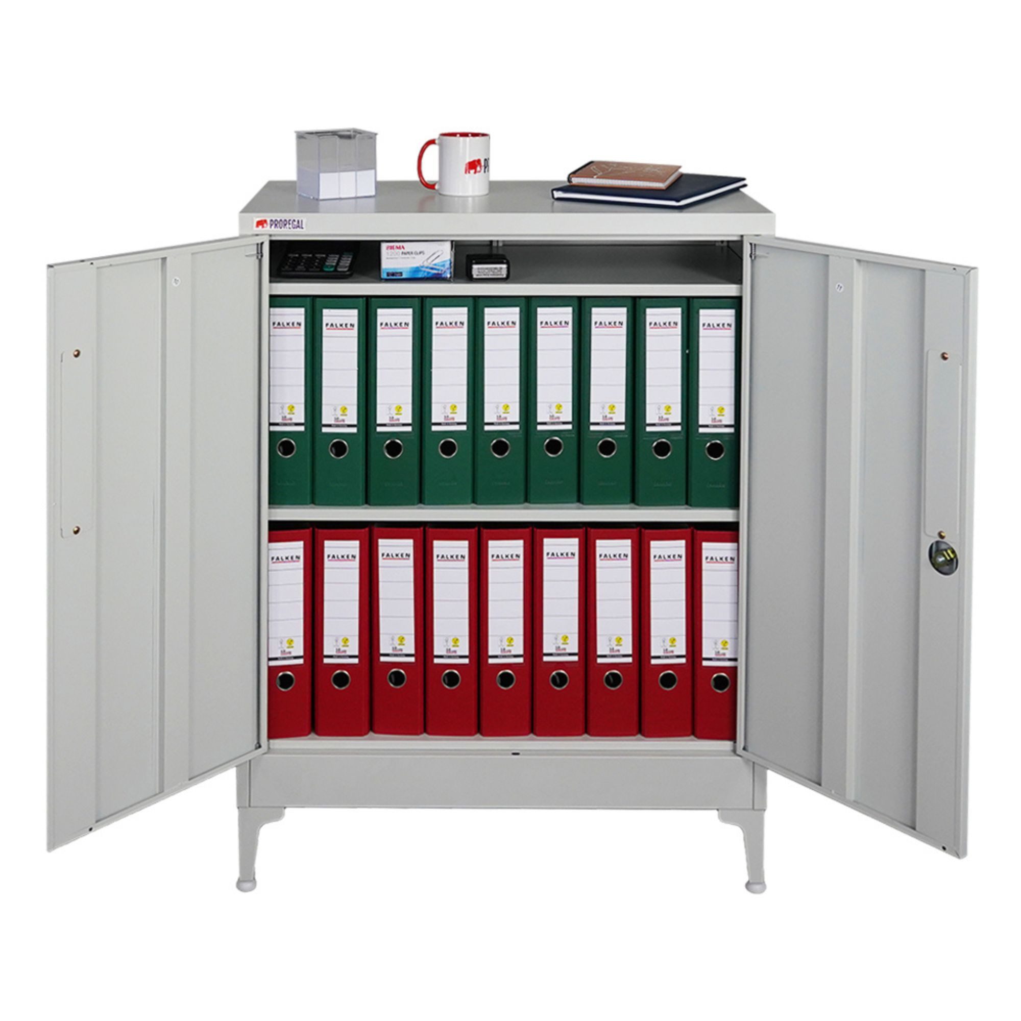 PROREGAL® Mehrzweckschrank Abschließbarer Flügeltürenschrank ELEPHANT mit 2 Türen Robuster Metallschrank aus pulverbeschichtetem Stahl Abschließbar