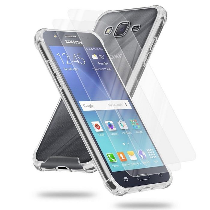 Cadorabo Handyhülle Hybrid Acrylic + 2x Tempered Gläser Samsung Galaxy J7 2015 Hülle und 2x Tempered Schutzglas - Schutzhülle - Cover Case