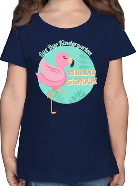 Shirtracer T-Shirt Bye Bye Kindergarten Hallo Schule Flamingo Einschulung Mädchen