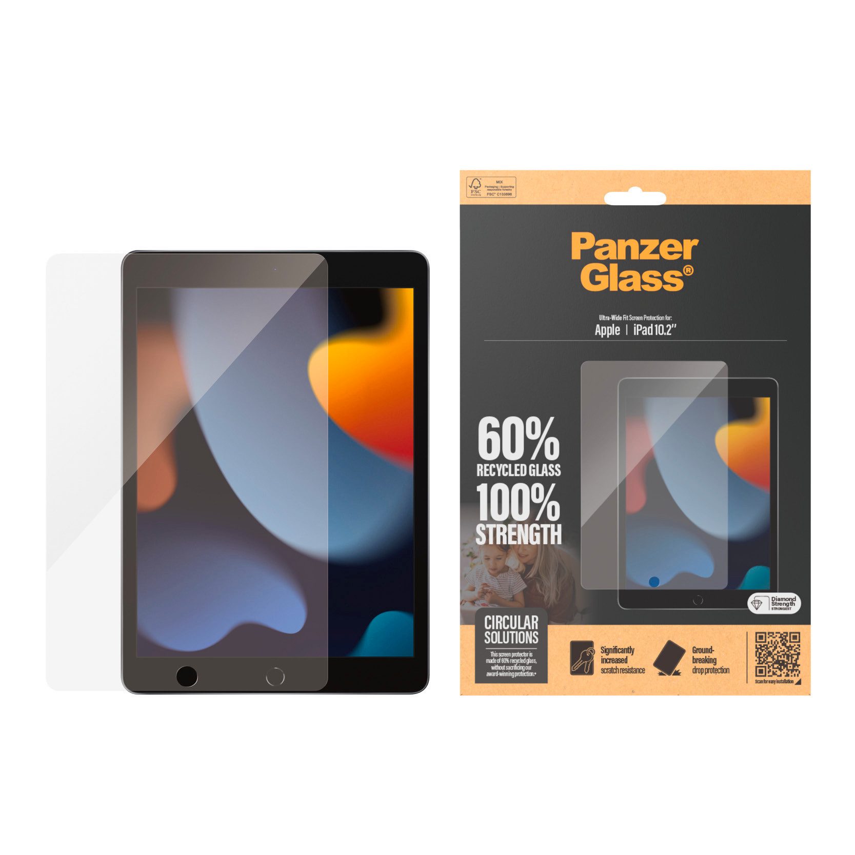 CARE by PanzerGlass Displayschutzglas Ultra-Wide Fit Screen Protection für Apple iPad 10.2'', Displayschutzfolie, Schutzfolie, Bildschirmschutz, kratz- & stoßfest