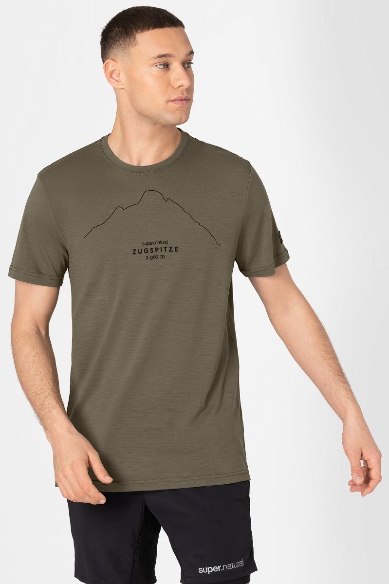 SUPER.NATURAL Print-Shirt Merino T-Shirt M ZUGSPITZ TEE feinster Merino-Materialmix Stone Grey/Jet Black