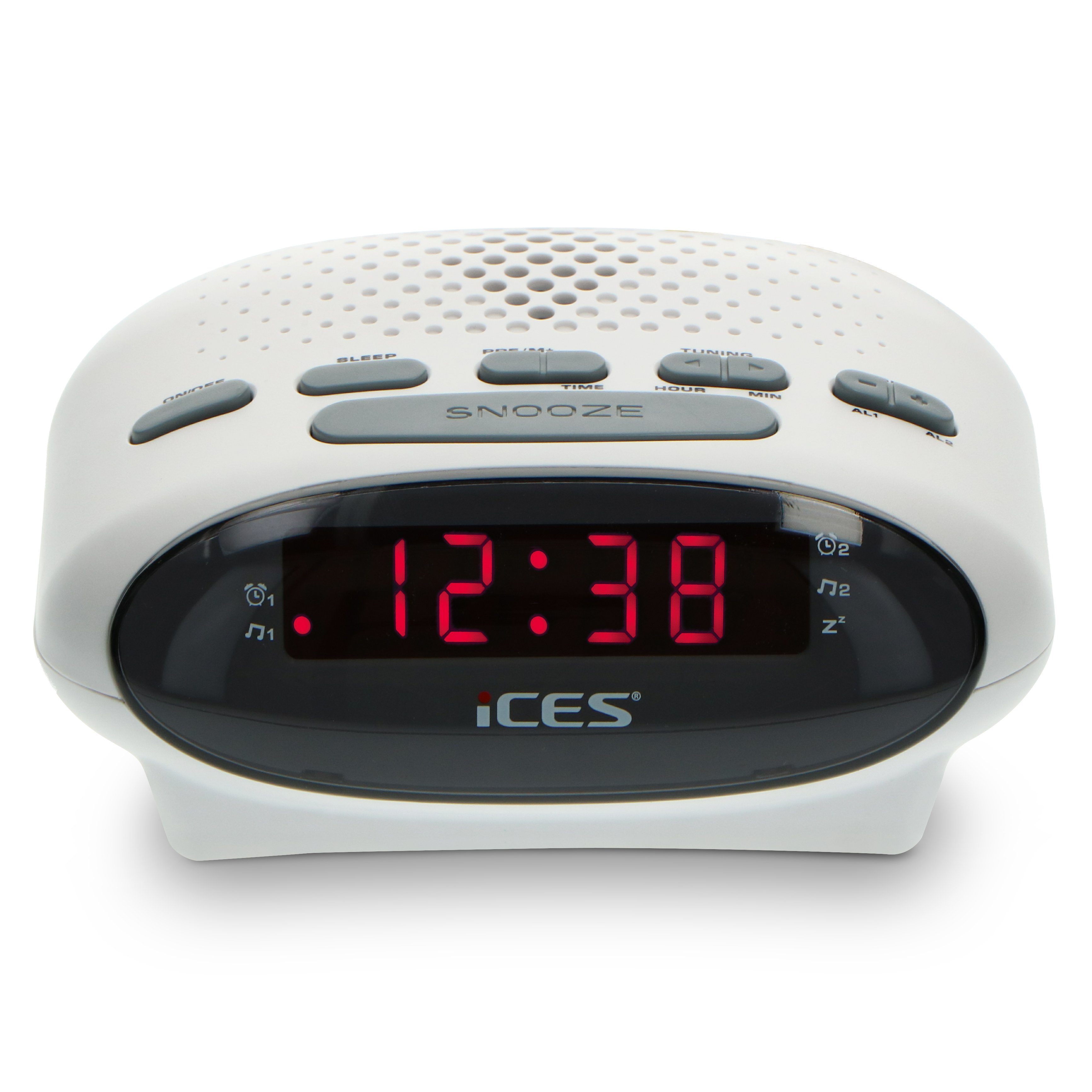 Lenco Radiowecker 2 Weckzeiten 0.6\'\' mit FM-Uhrenradio LED-Display und ICR-210 Schlummerfunktion