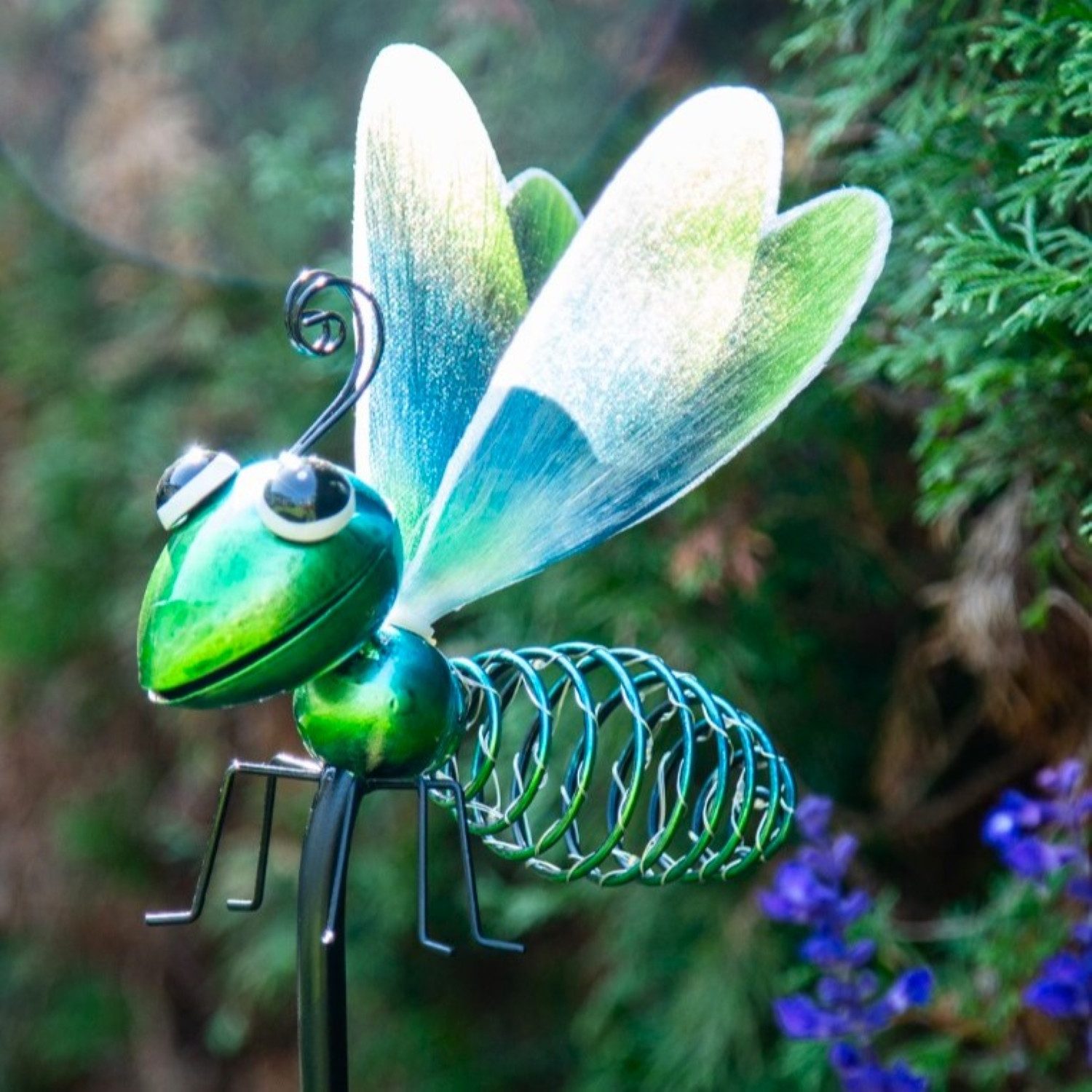 Online-Fuchs Gartenstecker Tiere als LED-Solarleuchten mit Lichterkette - Gartenfiguren (12 warmweiße LEDs, Biene, Libelle, Schmetterling oder Marienkäfer) aus Metall gefertigt - ca. 90 cm groß - Gartendekoration