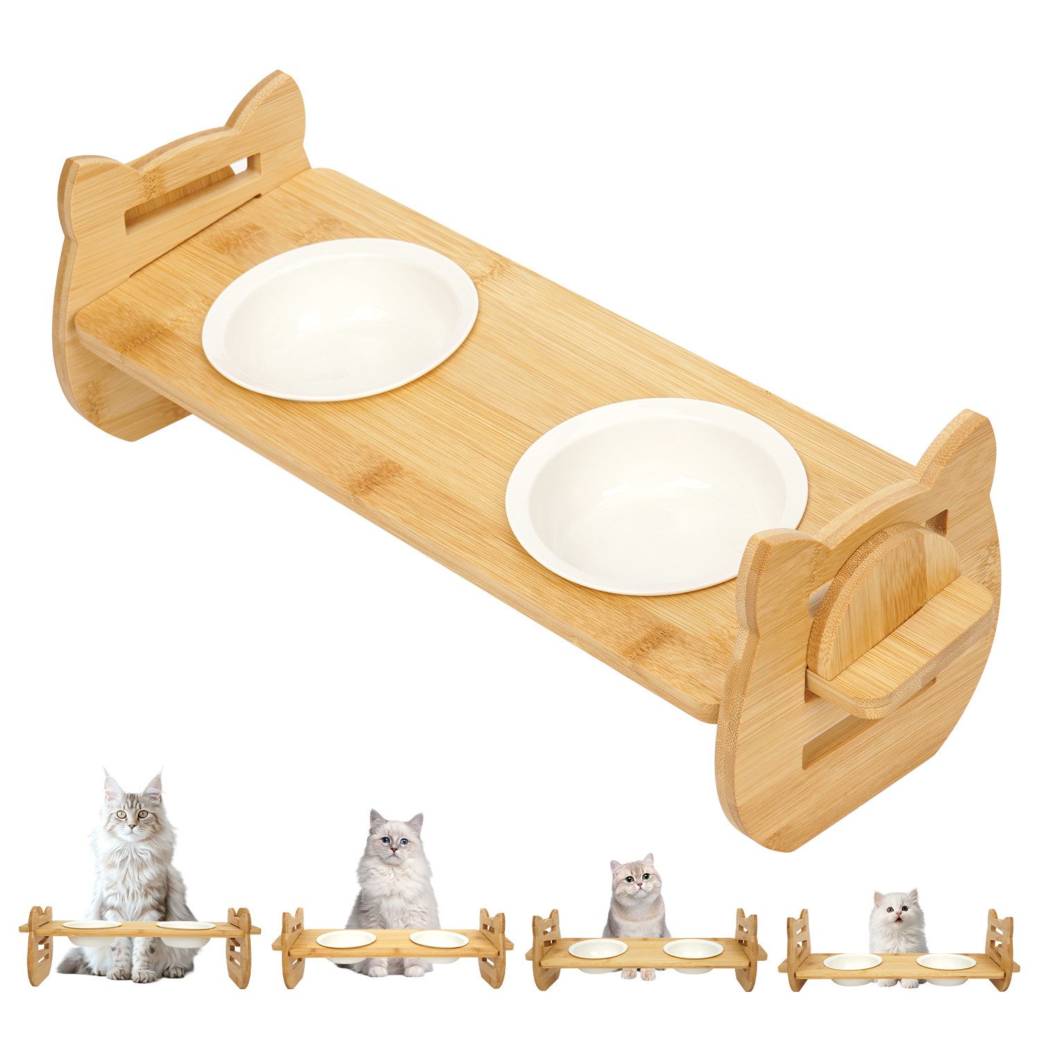 OSTWOLKE Futternapf Futterstation Höhenverstellbar Doppelnapf für Kleine Hunde und Katzen, Keramik