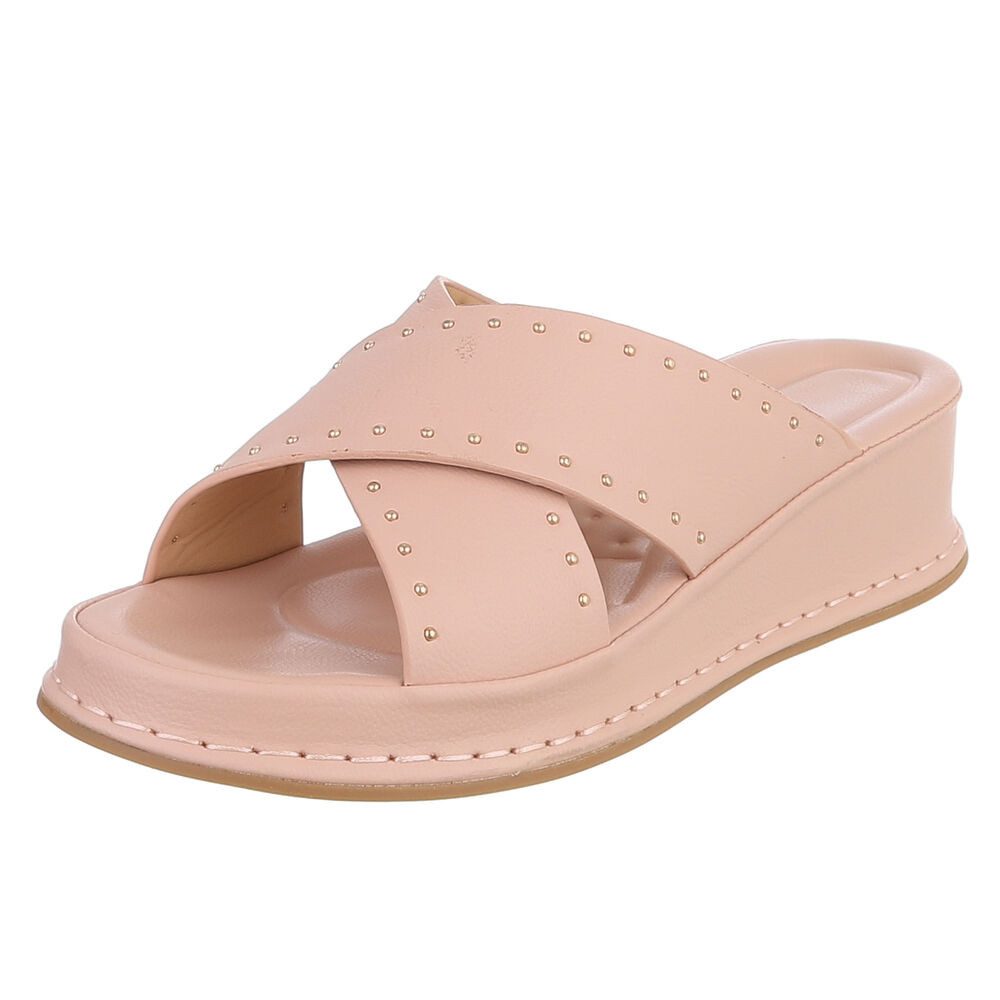 Ital-Design Damen Pantolette mit Nieten und Keilsohle Plateausandaletten (91971064) Keilabsatz/Wedge Keilsandaletten in Altrosa