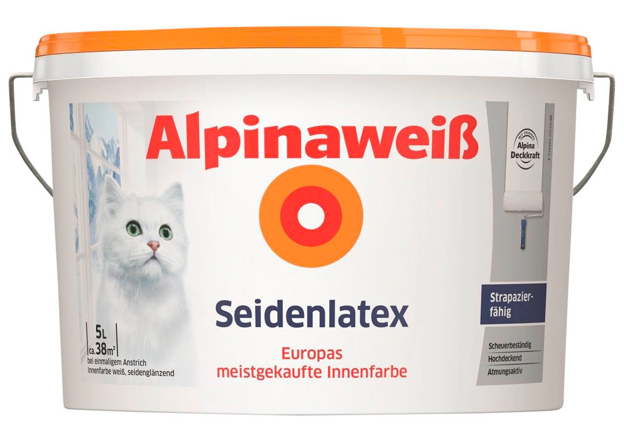 Alpina Latexfarbe Alpinaweiß Seidenlatex 5 Liter Weiß Seidenglänzend