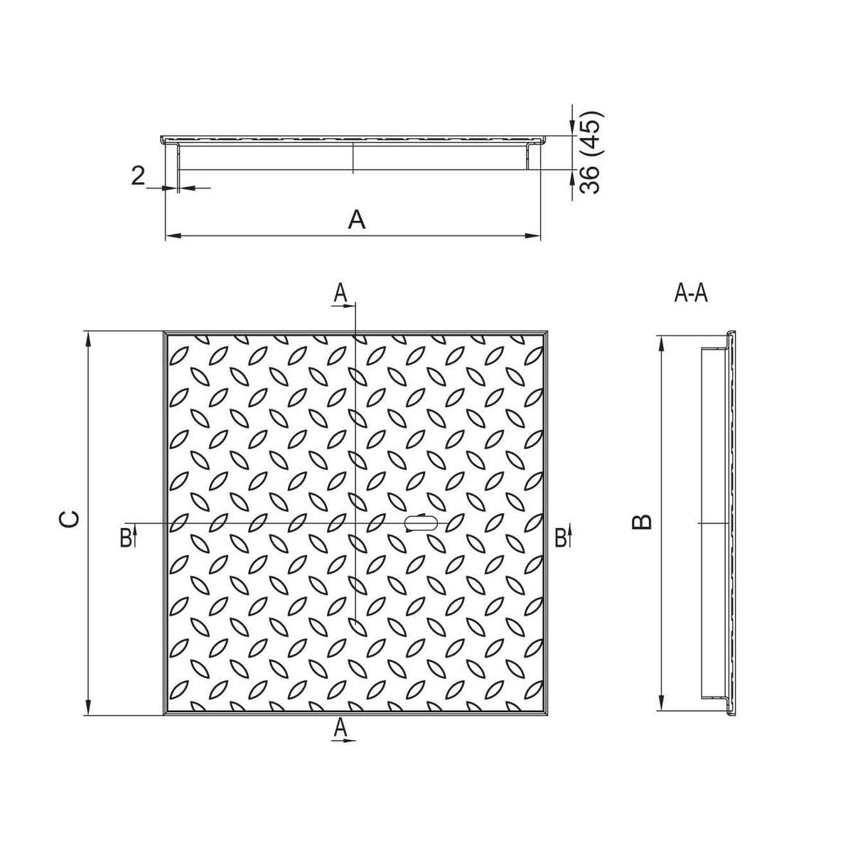 ACO Severin Ahlmann GmbH & Co. KG Erdschacht Schachtabdeckung FL 2.0 Easy mit Rahmen, Stahl verzinkt, Belastung 5kN, 60x60x3.7 cm, 2-St., Größe: 600x600mm, begehbar, rutschfest, für Außen- und Innenbereich