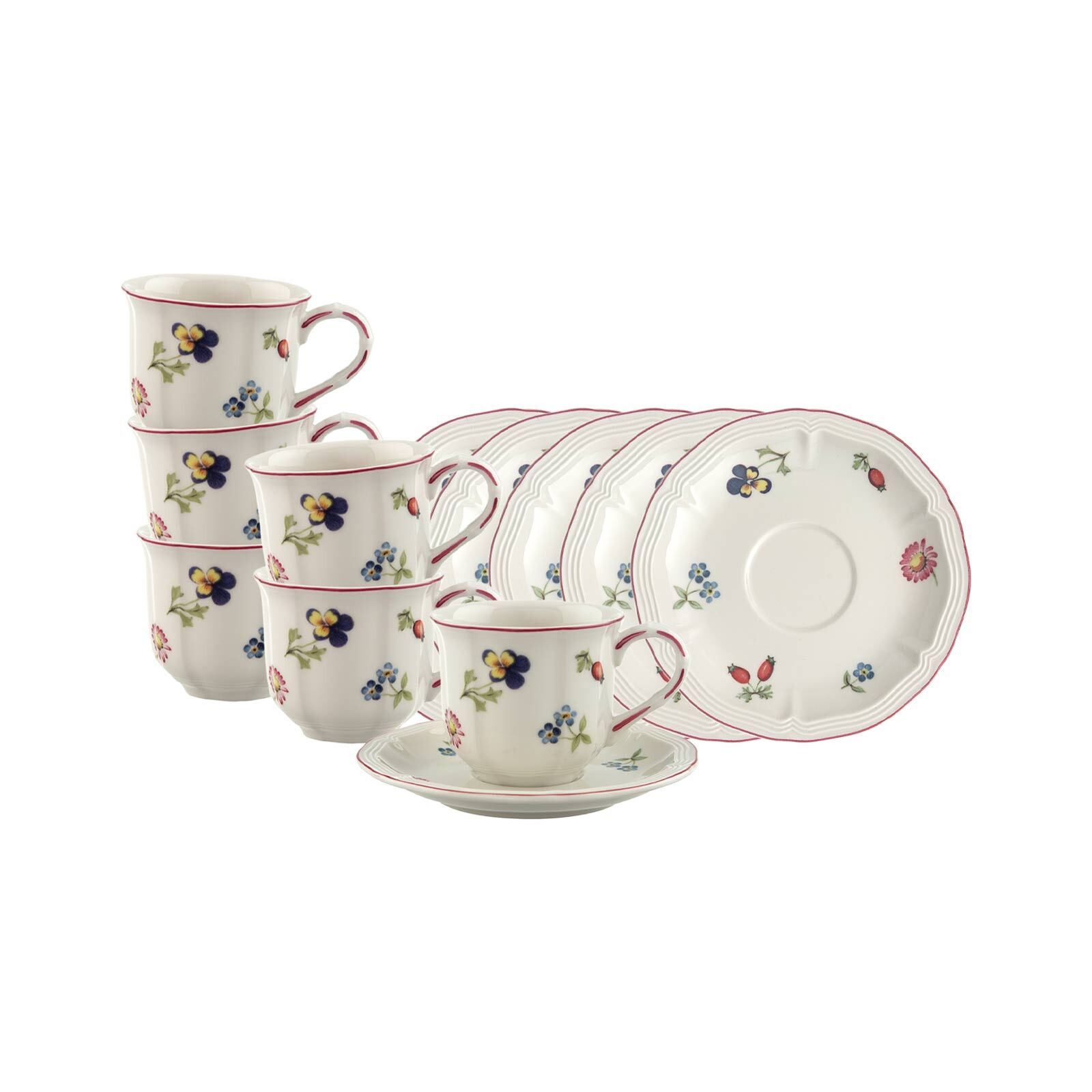 Villeroy & Boch Espressotasse Petite Fleur Espressotassen mit Untertassen 80 ml, 6-tlg., Porzellan