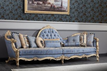 Casa Padrino Couchtisch Luxus Barock Set Hellblau / Weiß / Antik Gold - 2 Sofas & 2 Sessel & 1 Couchtisch & 2 Beistelltische - Barock Möbel - Edel & Prunkvoll