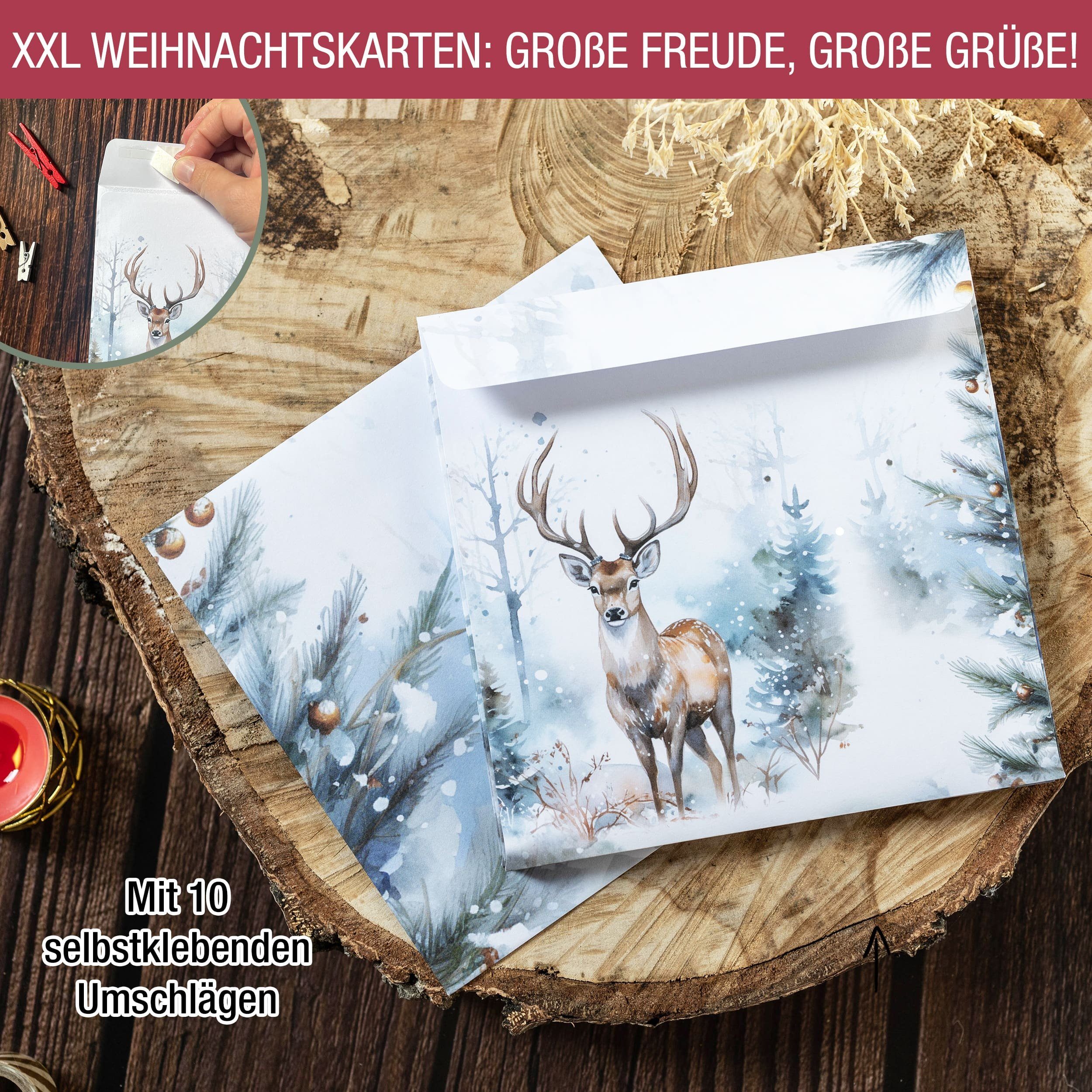 TOBJA XXL mit Weihnachtskarten Geschenkkarten 10x Große Set, Umschlag Weihnachtskarten Postkarten Weihnachtskarte