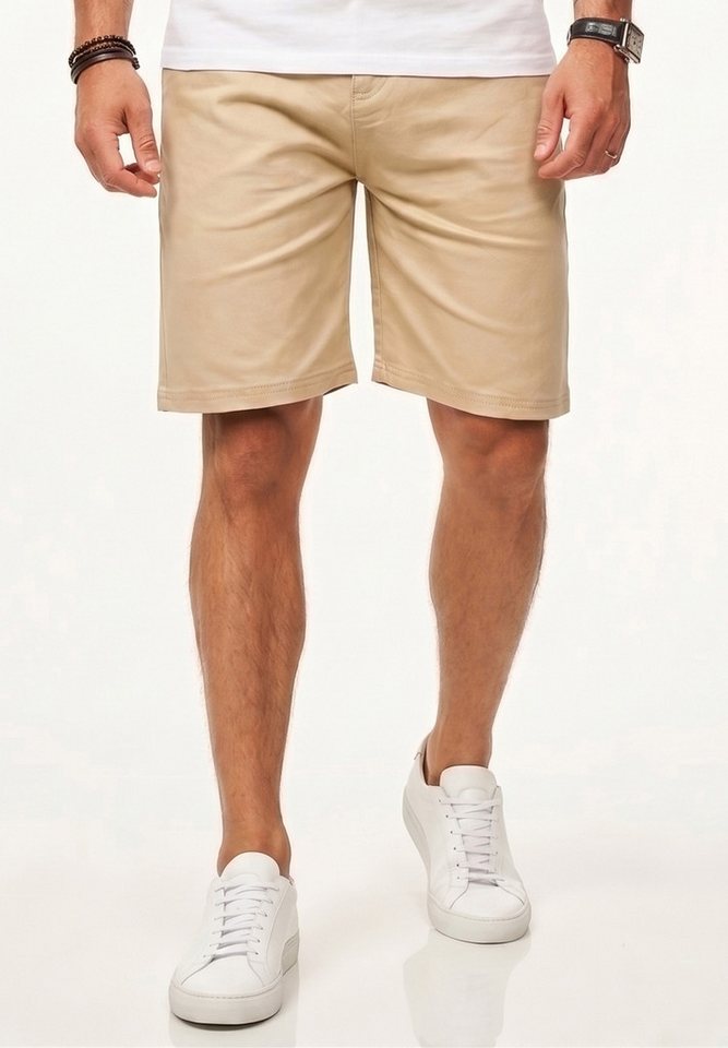 behype Chinoshorts Kurze Hose mit Stretch inkl. Gürtel für Herren Regular-Fit Sommershorts mit Elasthan-Anteil Bermuda