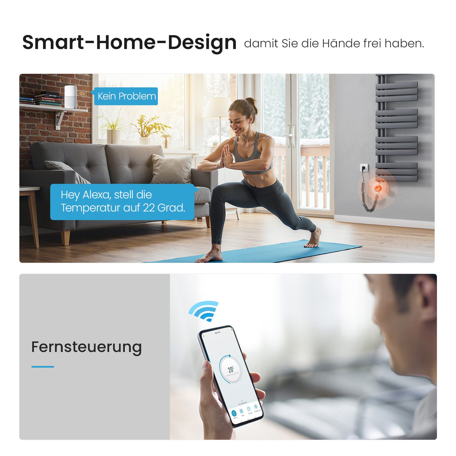 Heilmetz Heizstab mit Thermostat WLAN App-Steuerung 300 W für Badheizkörper, Anthrazit, G1/2-Heizpatrone mit App-Steuerung und Wochenprogramm – Bild 4 von 5