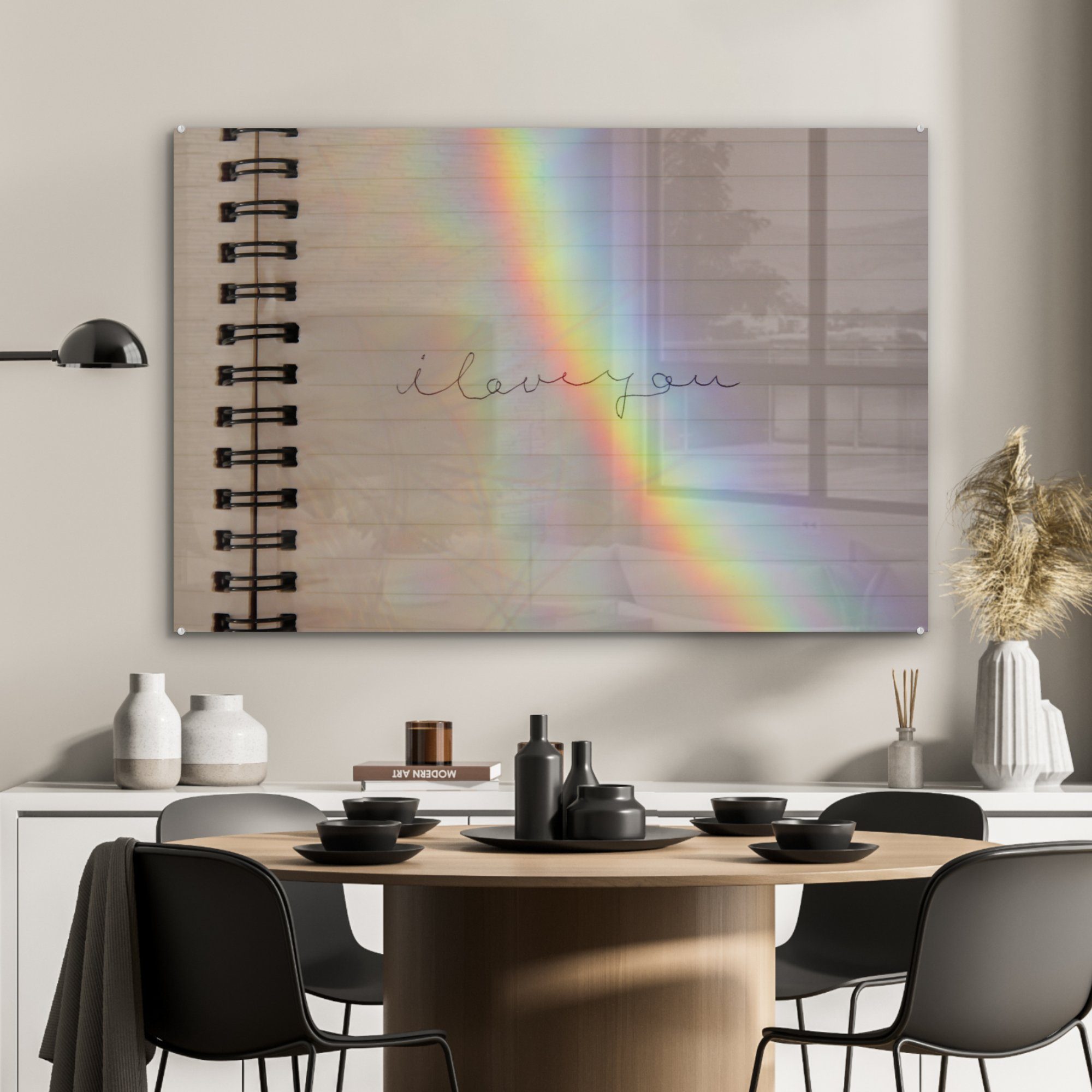 MuchoWow Acrylglasbild Ich Regenbogen, (1 einem St), Notizbuch Acrylglasbilder einem & mit in dich liebe Schlafzimmer Wohnzimmer