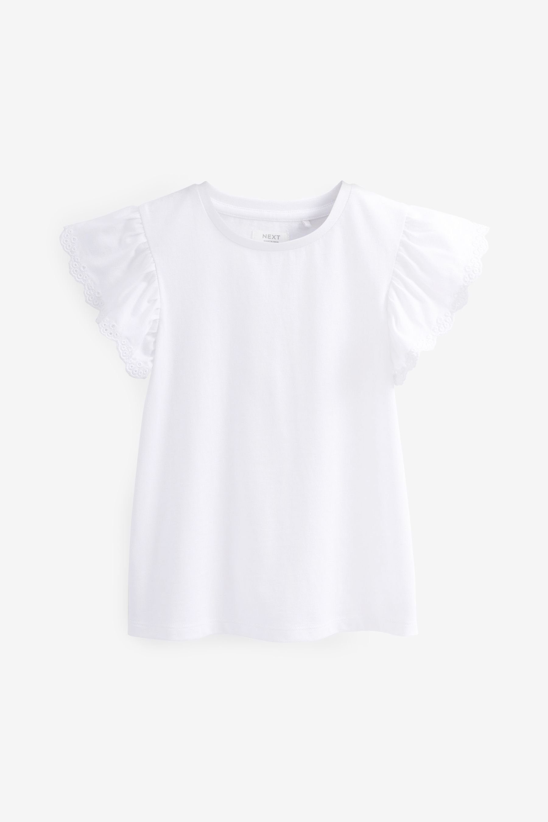 Next T-Shirt T-Shirt mit Lochstickerei und Rüschenärmeln (1-tlg) White
