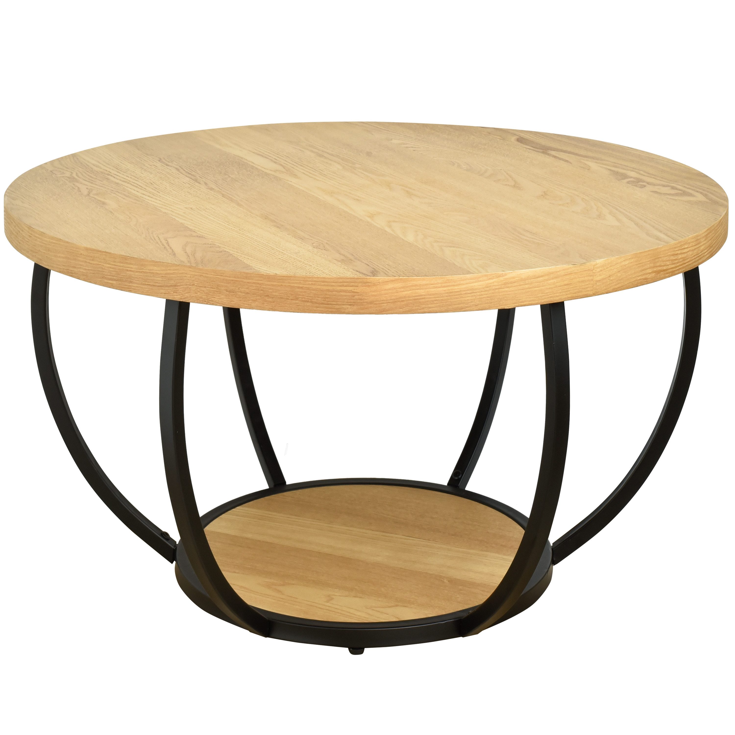 Cagnolier Couchtisch runder Couchtisch Ø80 cm mit Stauraum, 2 Ebenen (1-St), Wohnzimmertisch aus Holz für Sofa, modern & schlicht in Natur – Bild 3 von 5