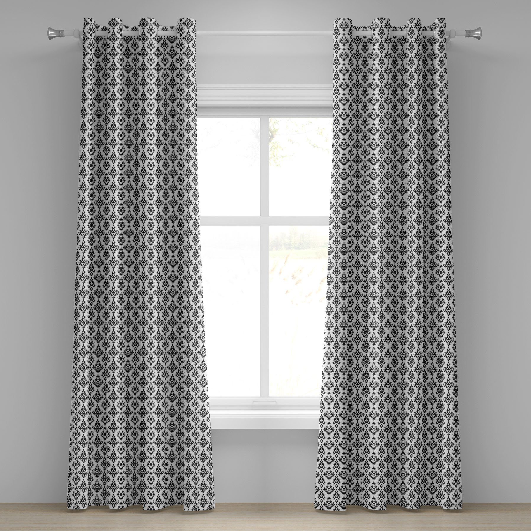 Gardine Dekorative 2-Panel-Fenstervorhänge für Schlafzimmer Wohnzimmer, Abakuhaus, Damast Schwarzweiss-Barock