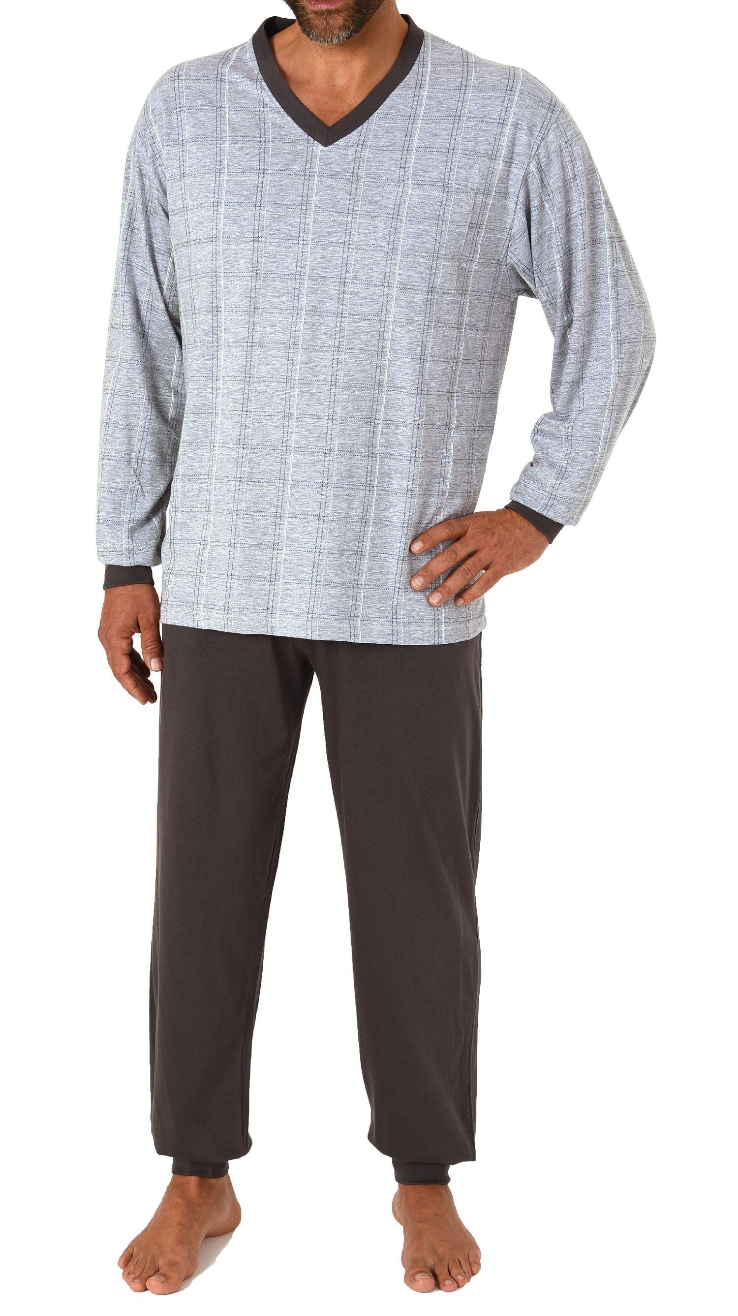 Normann Pyjama Herren Schlafanzug langarm mit Bündchen in Karo Optik - 212 409