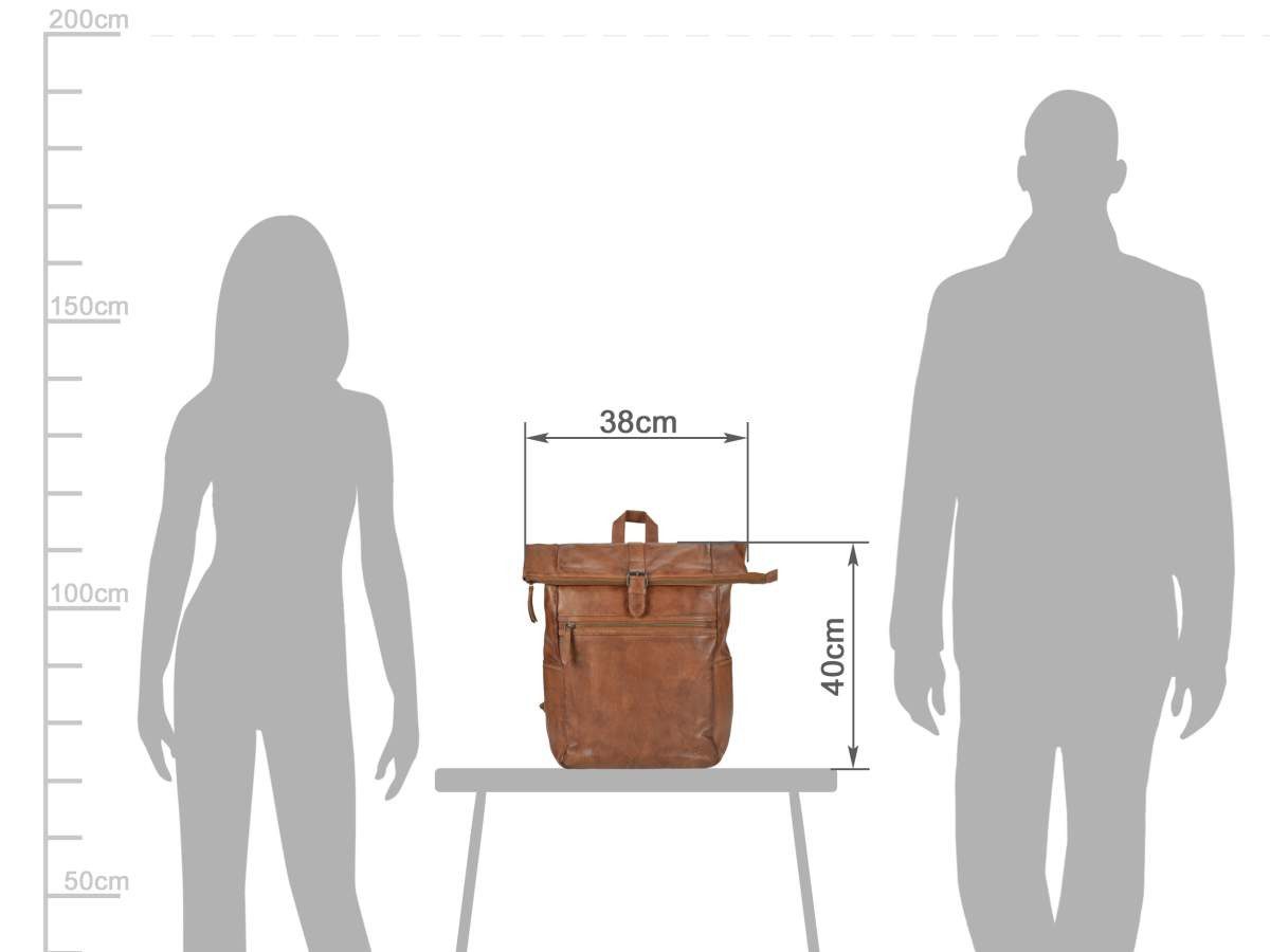 Bear Design Freizeitrucksack "Rick" Cow Lavato Leder Rucksack 27x40cm, Rolltop, Daypack, mit Notebookfach, Leder in cognac braun