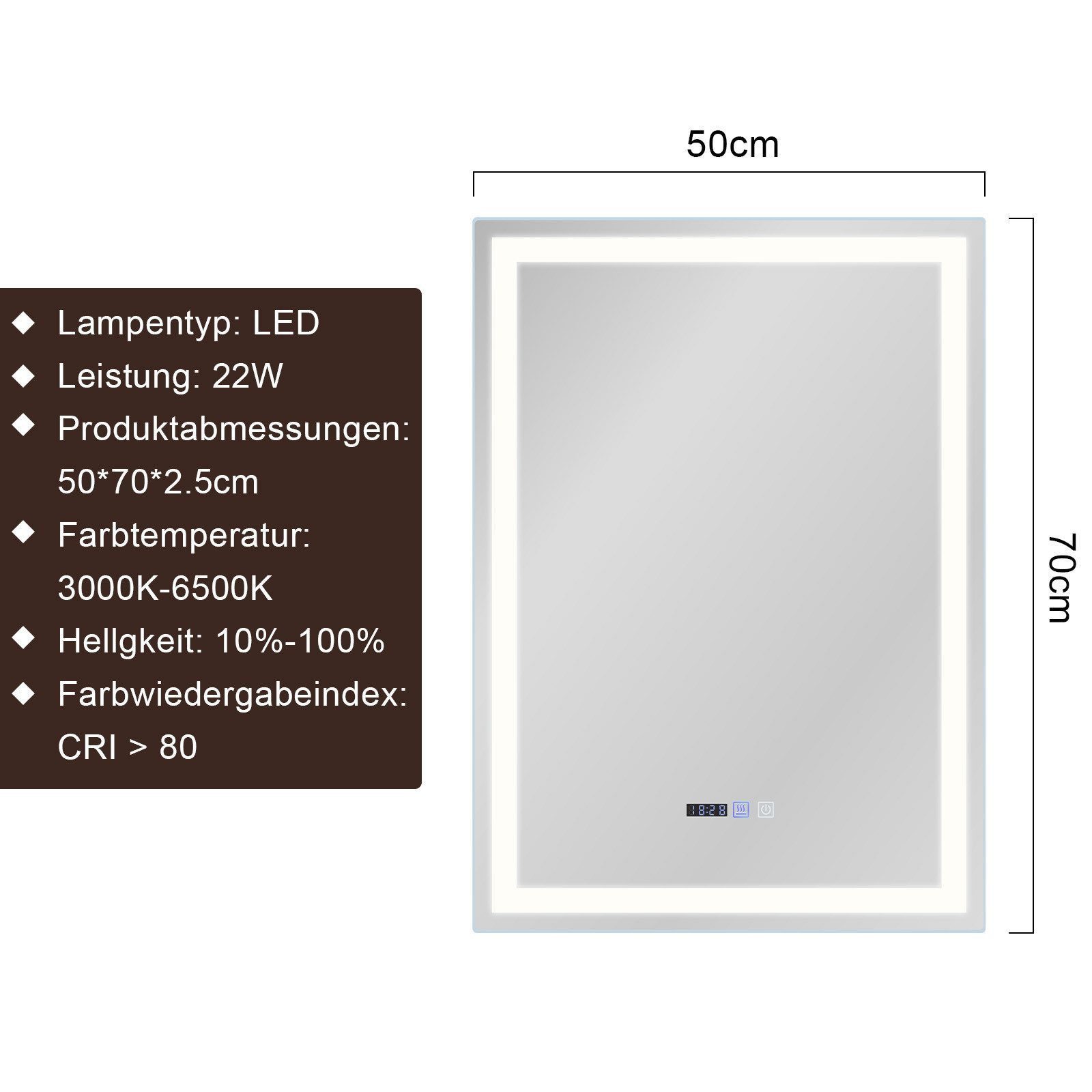 Nettlife Badspiegel Rund Touch Schalter und Entfogger Wandspiegel Beleuchtet 50/60/70/80cm, Entfogger Funktion Dimmbar Memories Funktion Ideal für Badezimmer – Bild 5 von 5