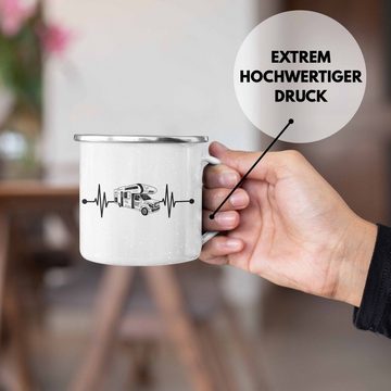 Trendation Thermotasse Trendation - Herzschlag Wohnwagen Wohnmobil Emaille Tasse Geschenk Camper Wohnmobilfahrer Geschenkidee Lustig