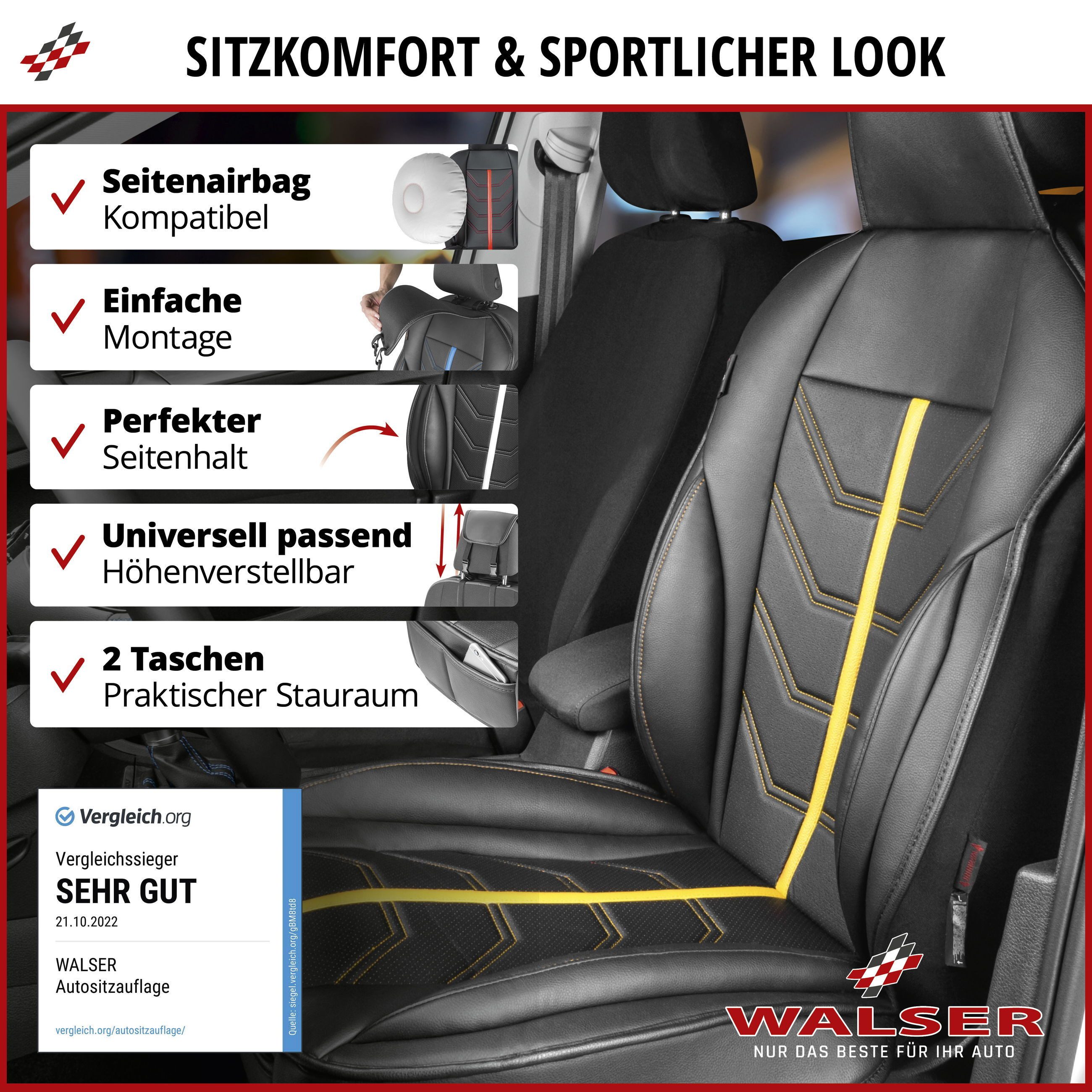 WALSER Autositzauflage Sitzaufleger Kimi, 1 Stück, 1-tlg.
