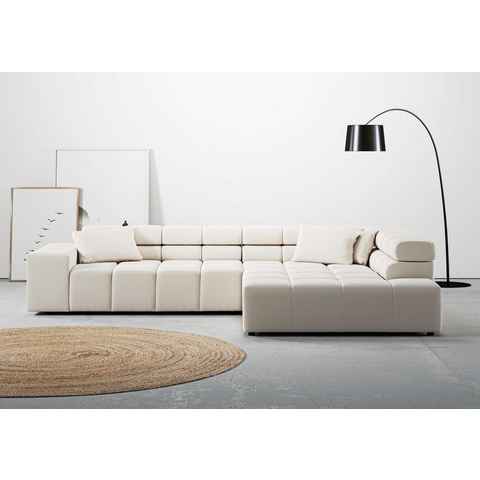 INOSIGN Ecksofa Ancona incl. Kopfteilverstellung, Zierkissen Breite 319cm, L-Form, wahlweise motorische Sitztiefenverstellung, auch in Cord + Easy Care