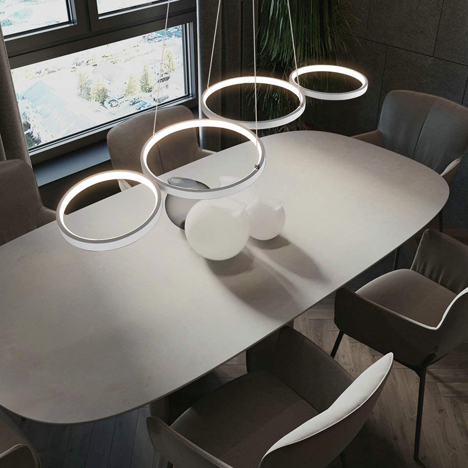ZMH LED Pendelleuchte Wohnzimmer Modern 4 Flammig Hängelampe Dimmbar mit Fernbedienung, Augenschutz, Einfache Installtion, LED fest integriert, warmweiß-kaltweiß, Dimmbar