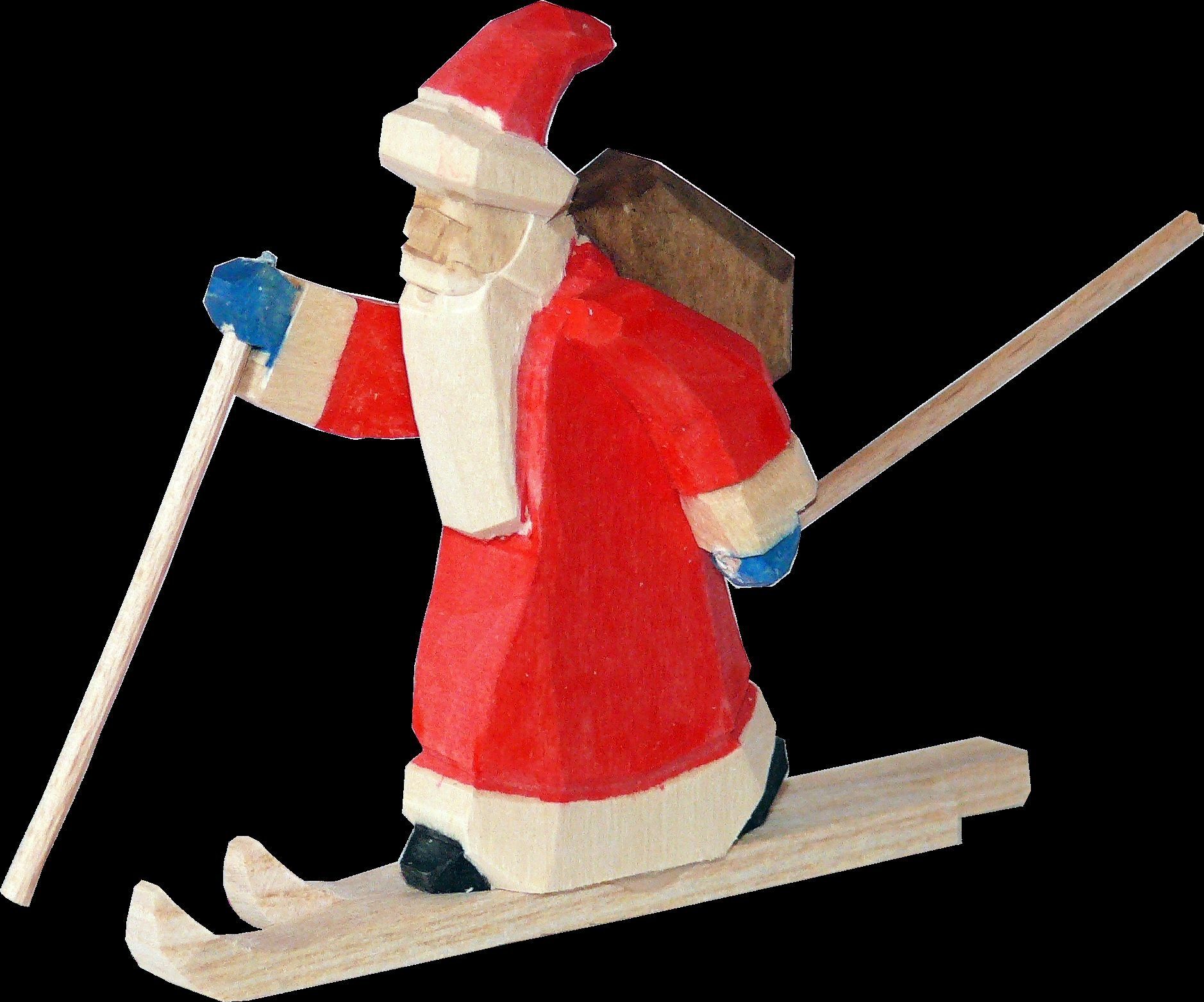 Weihnachtsfigur geschnitzt Weihnachtsmann mini bunt 6cm Skiläufer Baumbehang