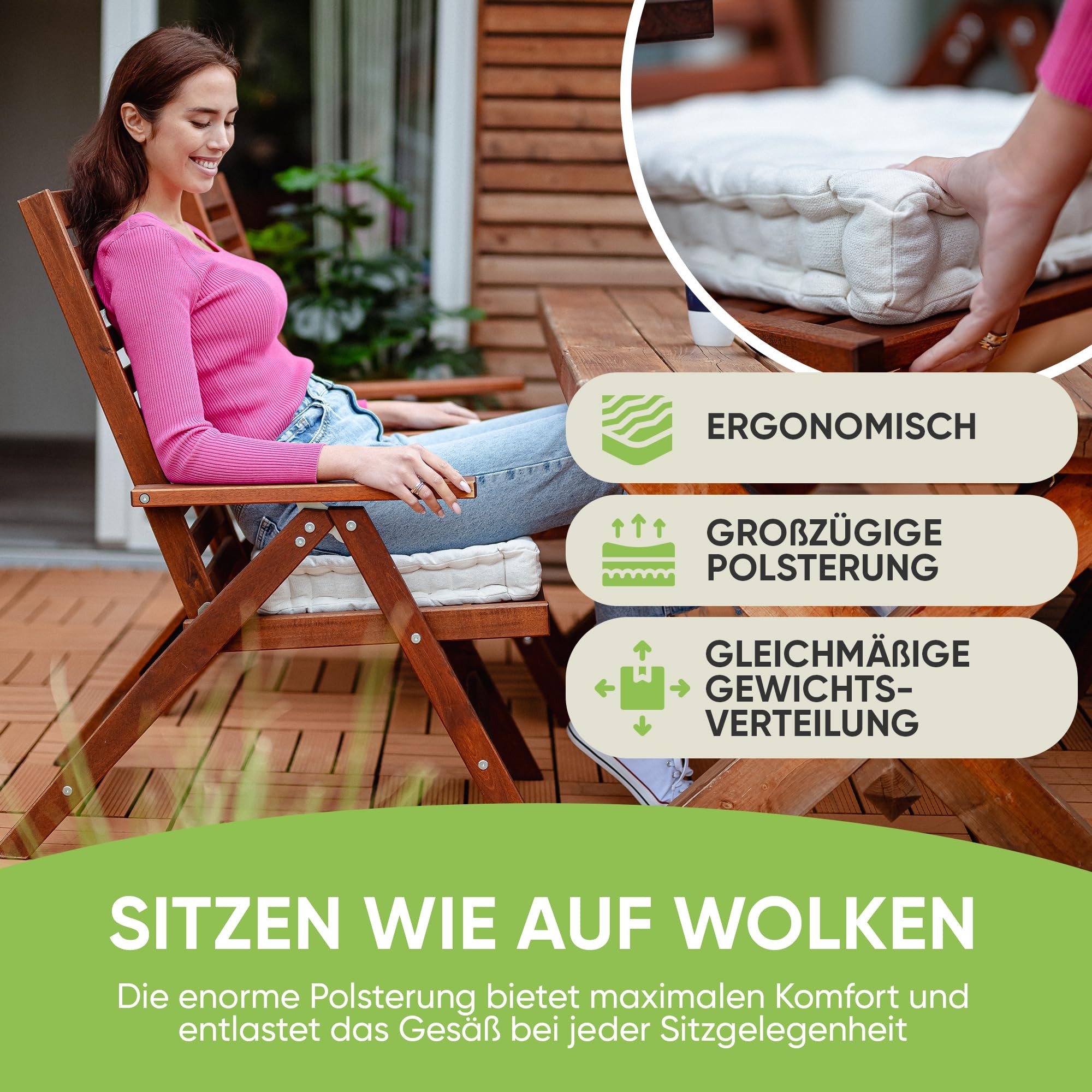 Gräfenstayn Sitzkissen 4er Set 40x40 cm mit 8 cm Polsterung aus 100 % Baumwolle -, robustes Sitzkissen für Indoor & Outdoor, bequemes Bodenkissen