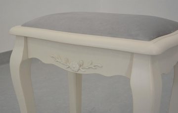 Livin Hill Sitzhocker Dijon, Antik-weißes Birkenholz, grauer Samtstoff, provenzalisches Design