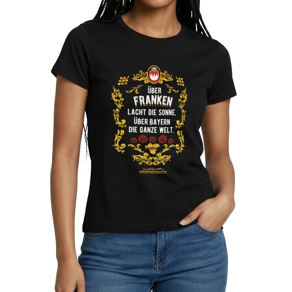 Spreadshirt T-Shirt Über Franken Lacht Die Sonne Über Bayern Die Ganze Welt Frauen T-Shirt (1-tlg) Slim Fit, fällt klein aus