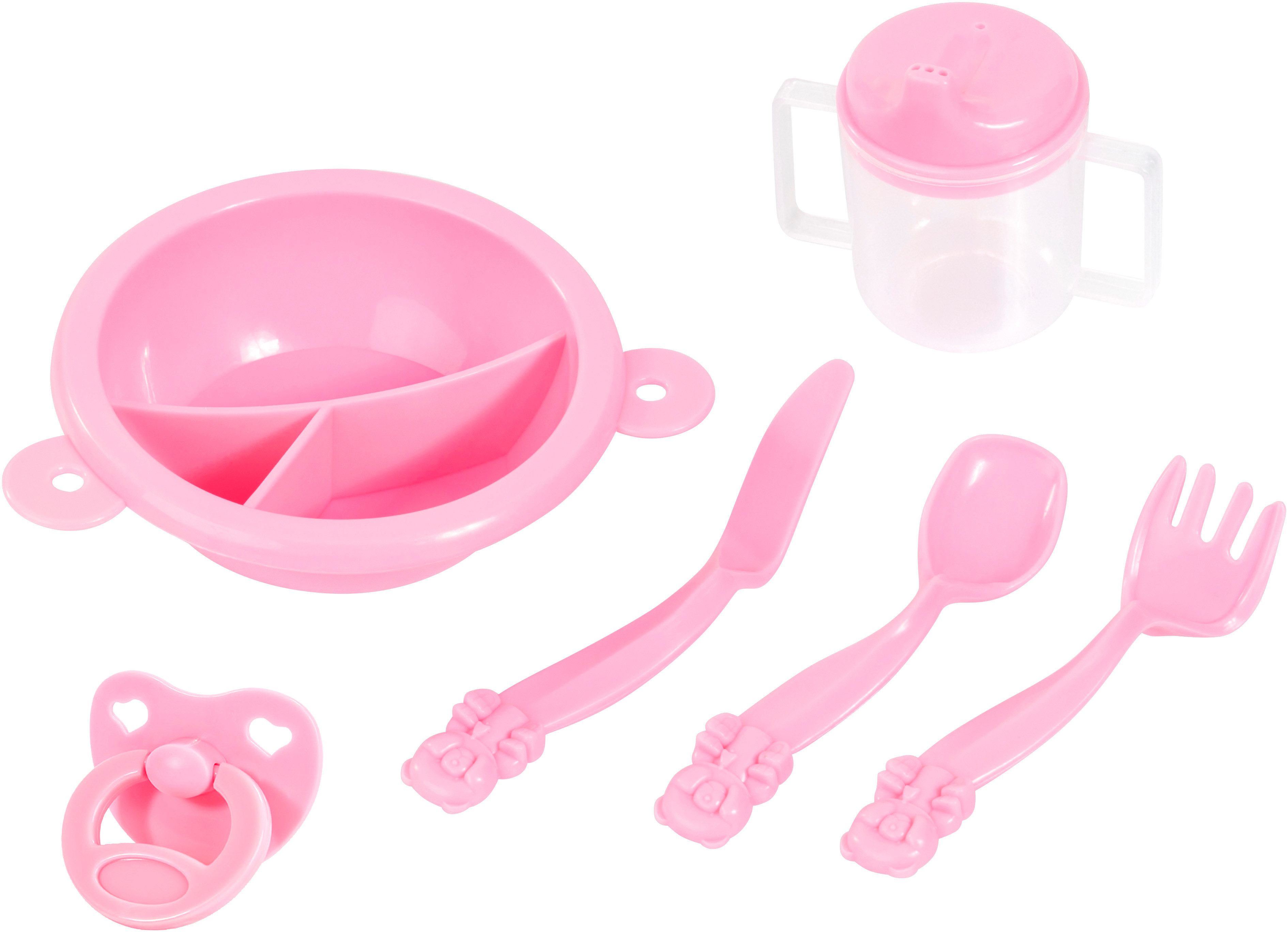 Bayer Puppenbett Puppen-Reisebett-Set (Set, 8tlg), inklusive Schlafsack, Teller, Trinkbecher, Besteck und Schnuller – Bild 4 von 5