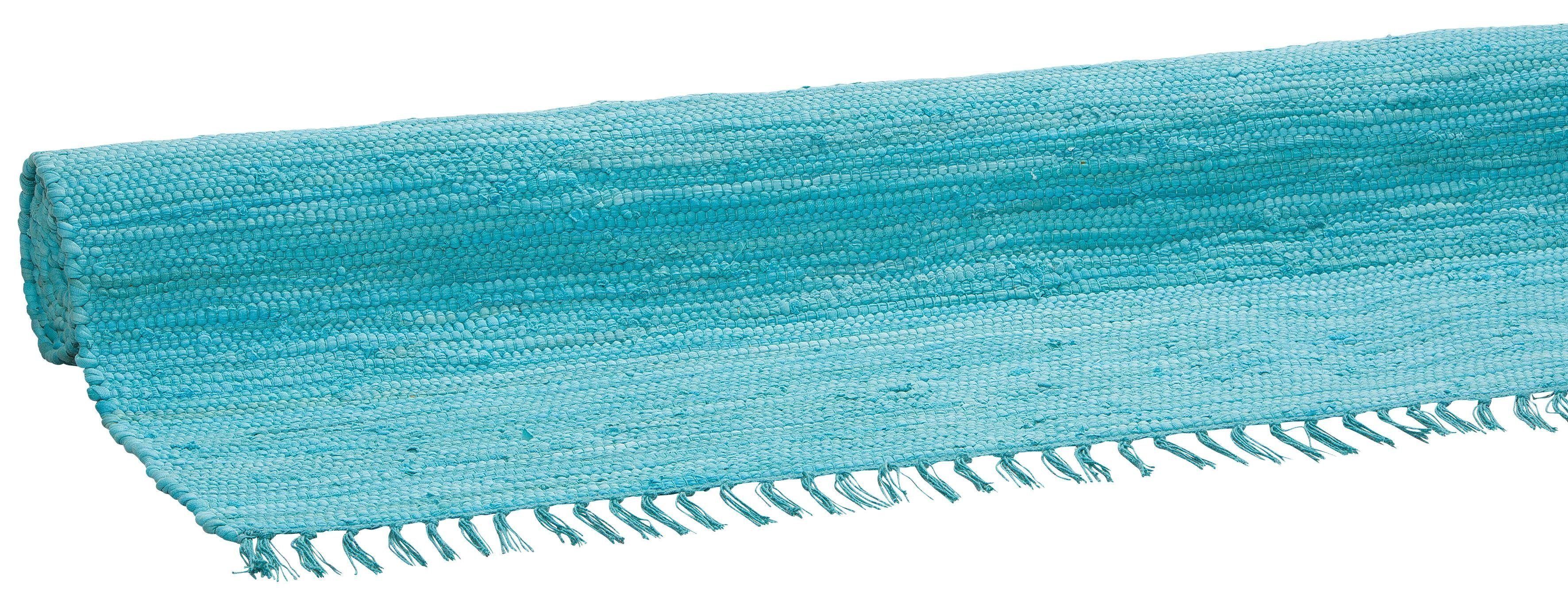 OTTO home Teppich Paul, rechteckig, Höhe: 5 mm, Wendeteppich, Uni, handgewebt, mit Fransen, reine Baumwolle, Läufer